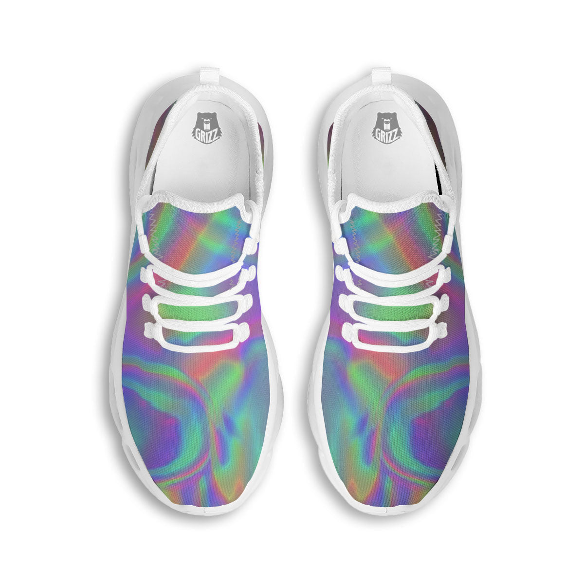 Trippy Psychedelic Holographic Print White Running Shoes-grizzshop