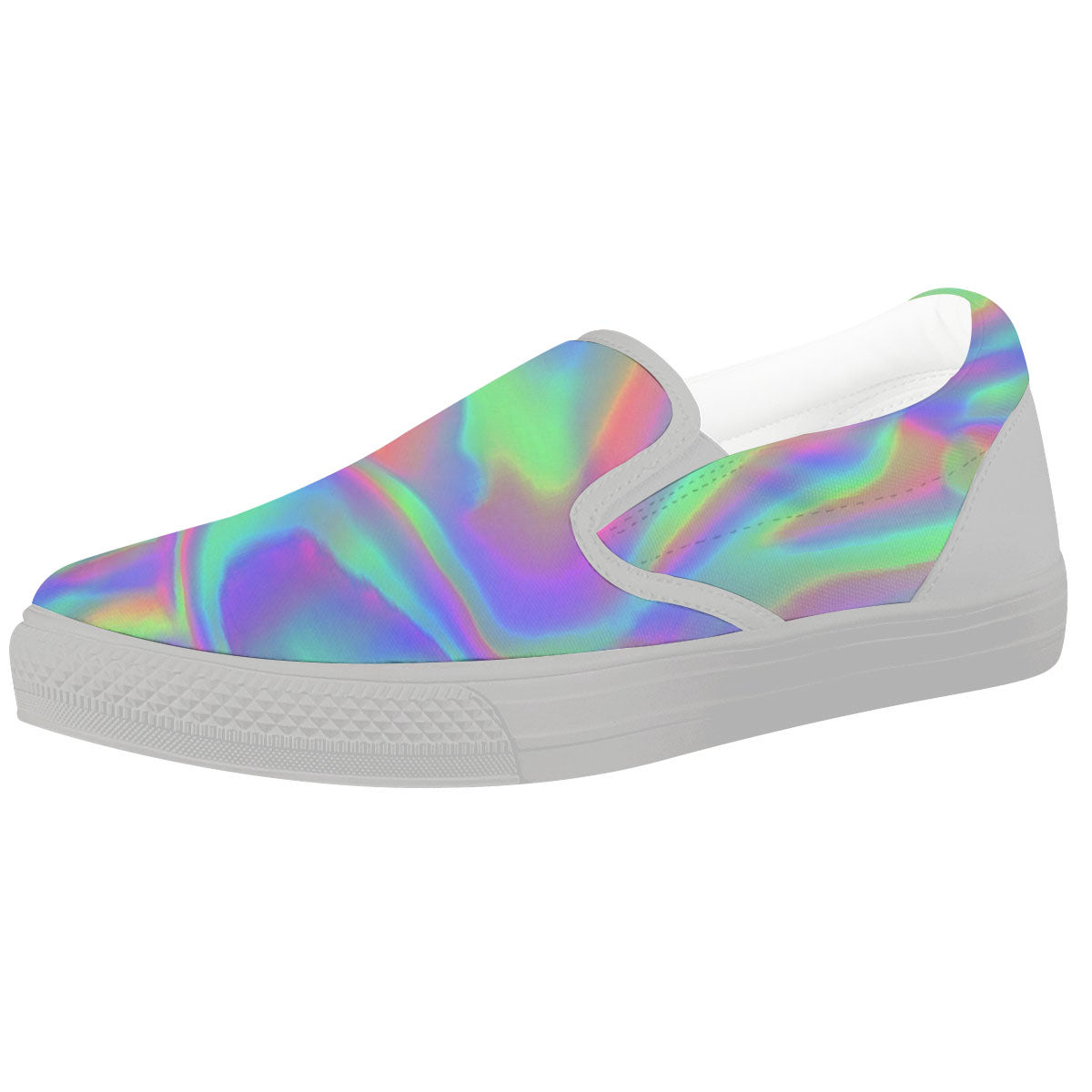 Trippy Psychedelic Holographic Print White Slip On Shoes-grizzshop