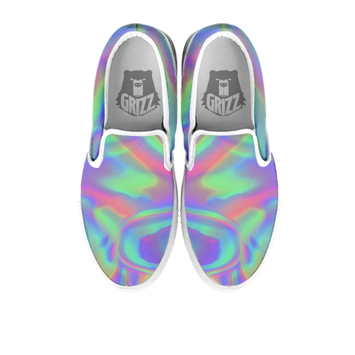 Trippy Psychedelic Holographic Print White Slip On Shoes-grizzshop