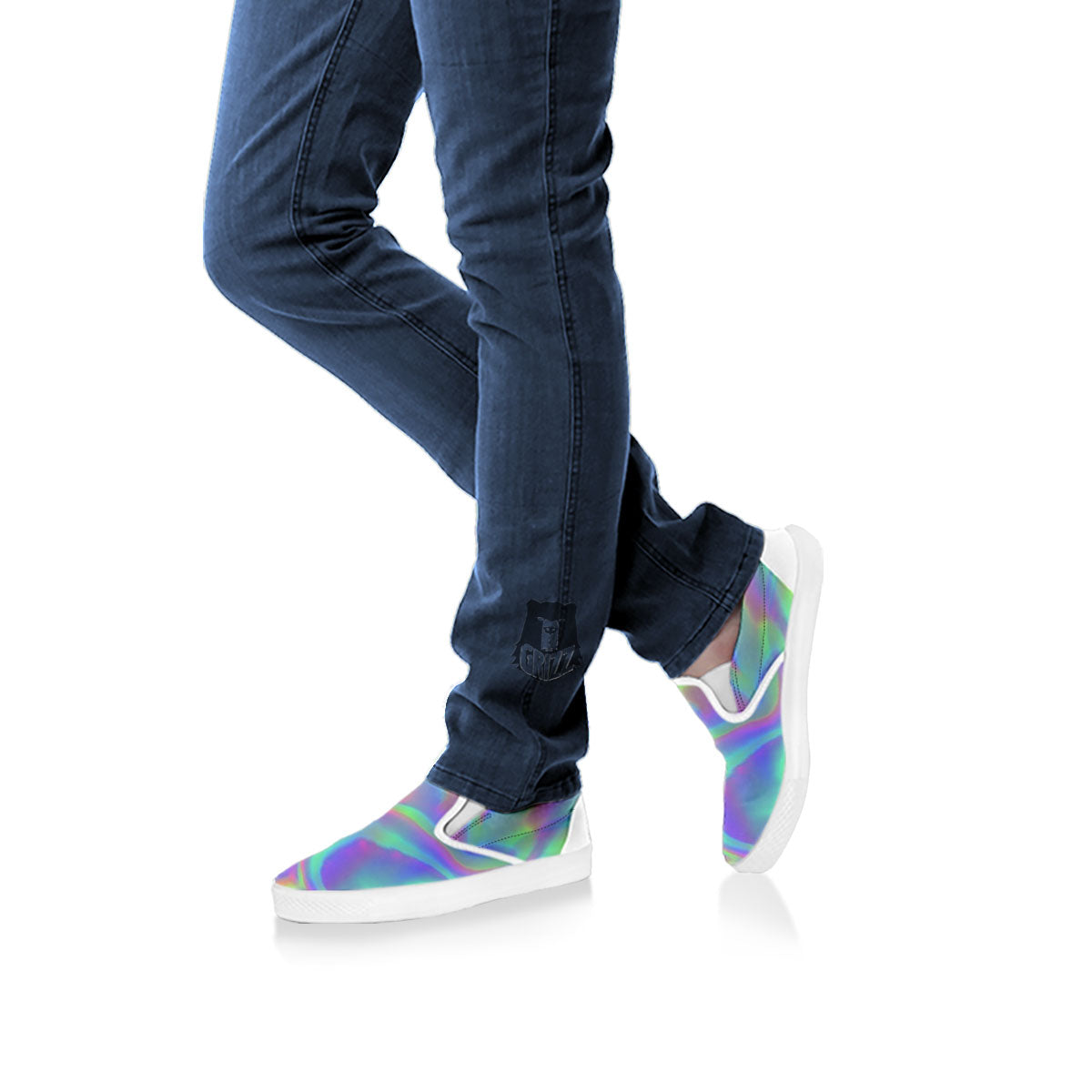 Trippy Psychedelic Holographic Print White Slip On Shoes-grizzshop