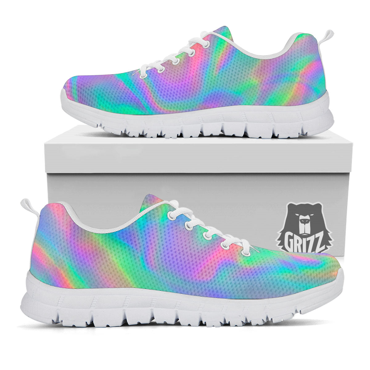 Trippy Psychedelic Holographic Print White Sneaker-grizzshop