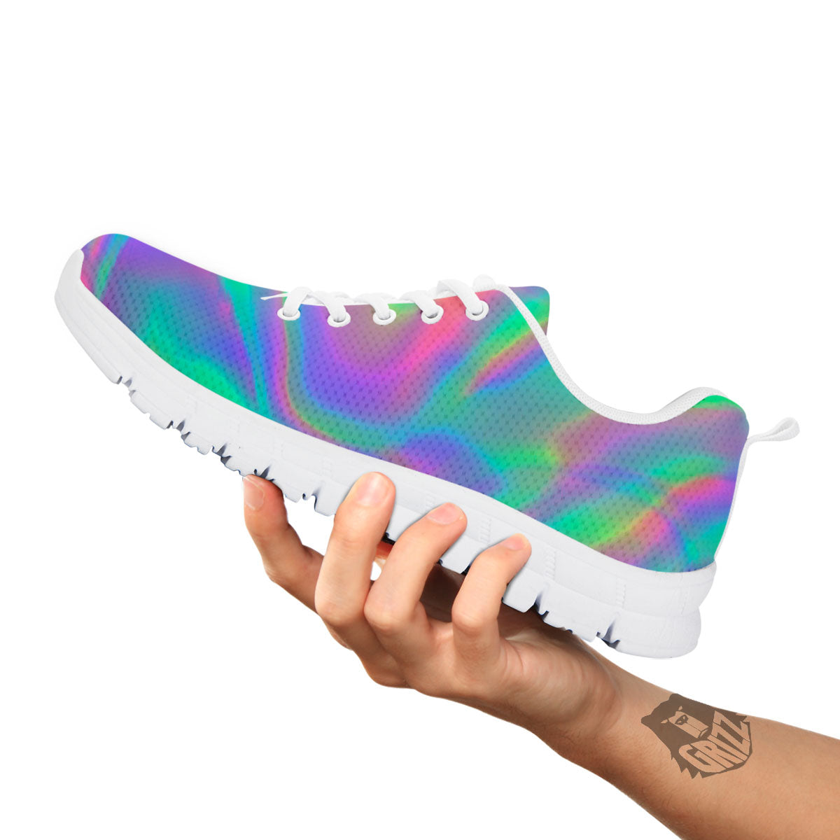 Trippy Psychedelic Holographic Print White Sneaker-grizzshop