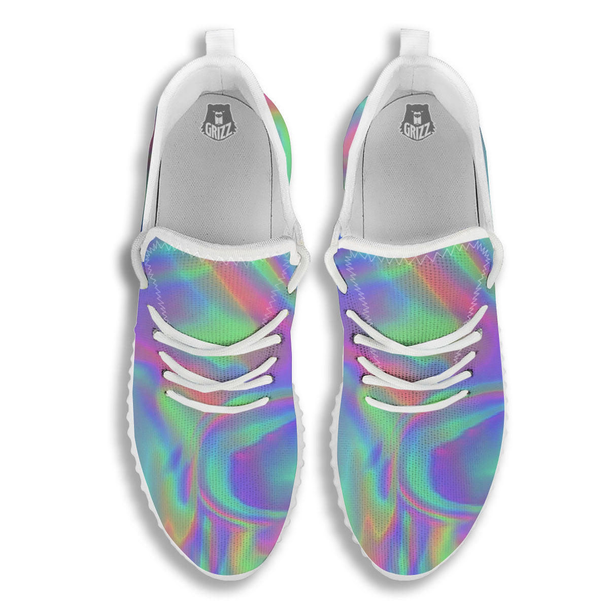 Trippy Psychedelic Holographic Print White Walking Shoes-grizzshop