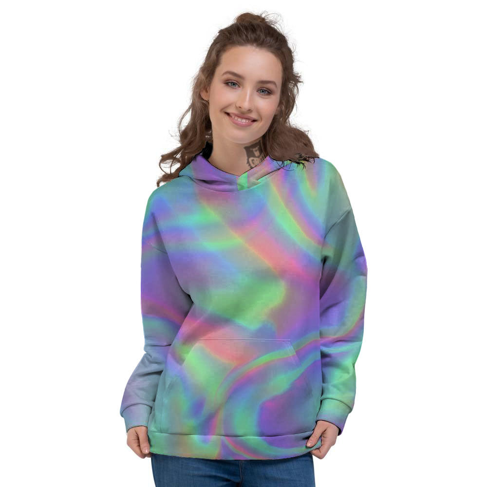 Trippy Psychedelic Holographic Print Women's Hoodie-grizzshop