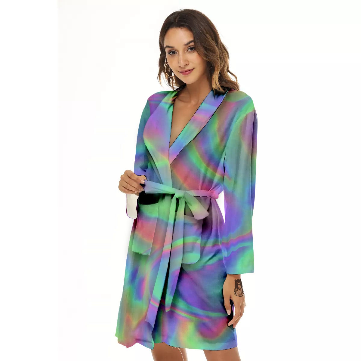 Trippy Psychedelic Holographic Print Women's Robe-grizzshop