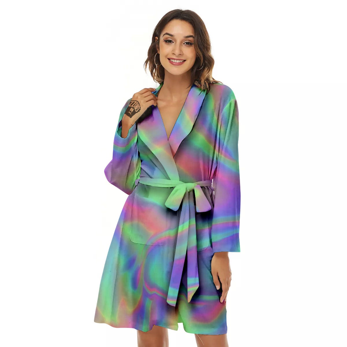 Trippy Psychedelic Holographic Print Women's Robe-grizzshop