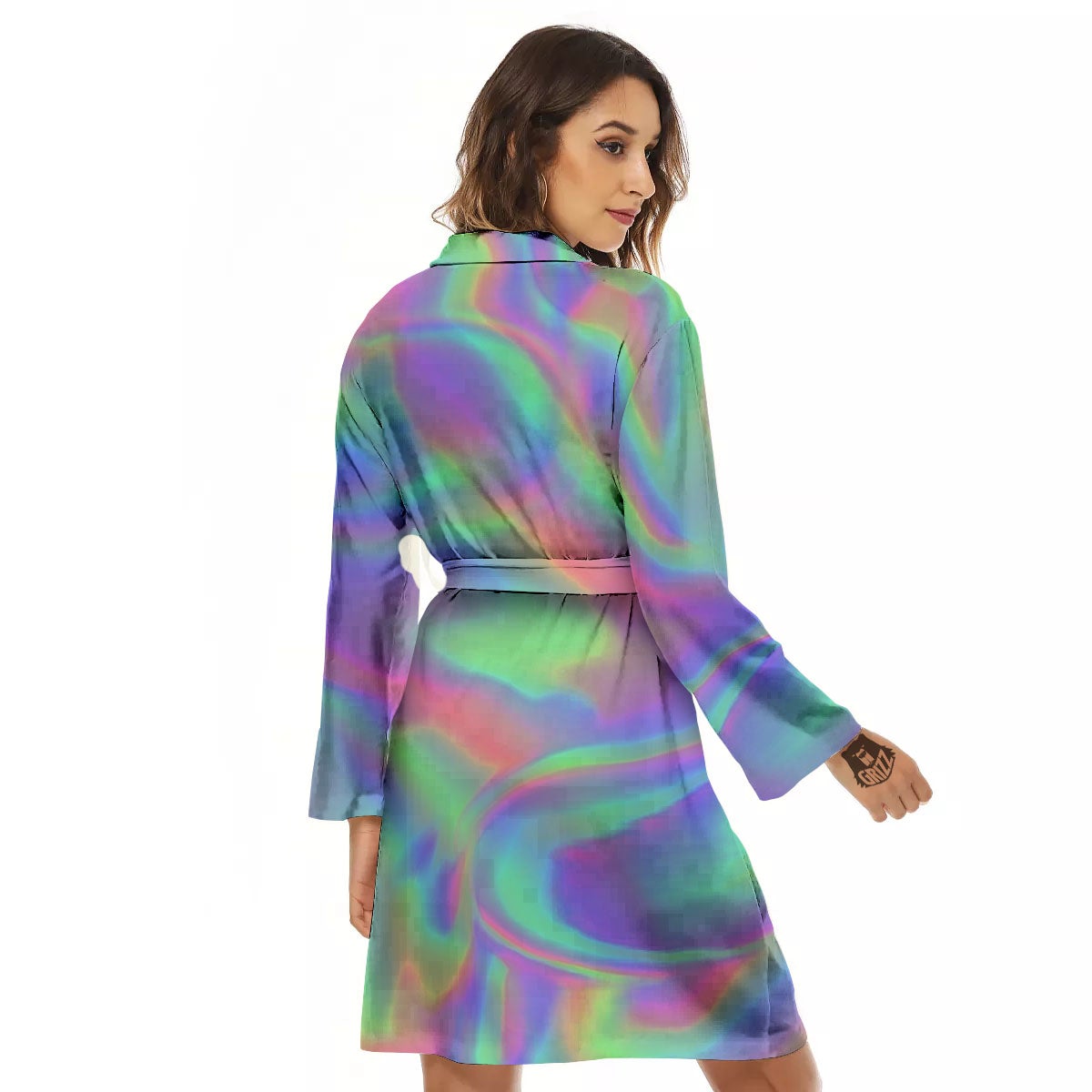 Trippy Psychedelic Holographic Print Women's Robe-grizzshop