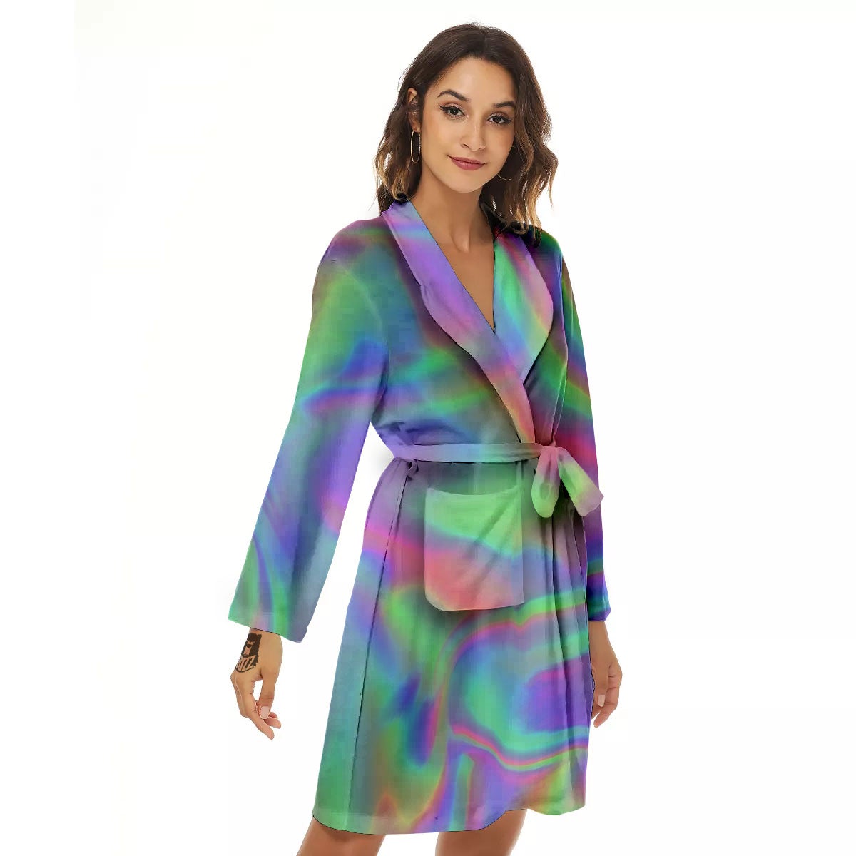 Trippy Psychedelic Holographic Print Women's Robe-grizzshop