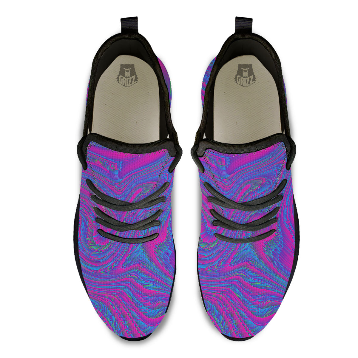 Trippy Psychedelic Purple Print Black Athletic Shoes-grizzshop