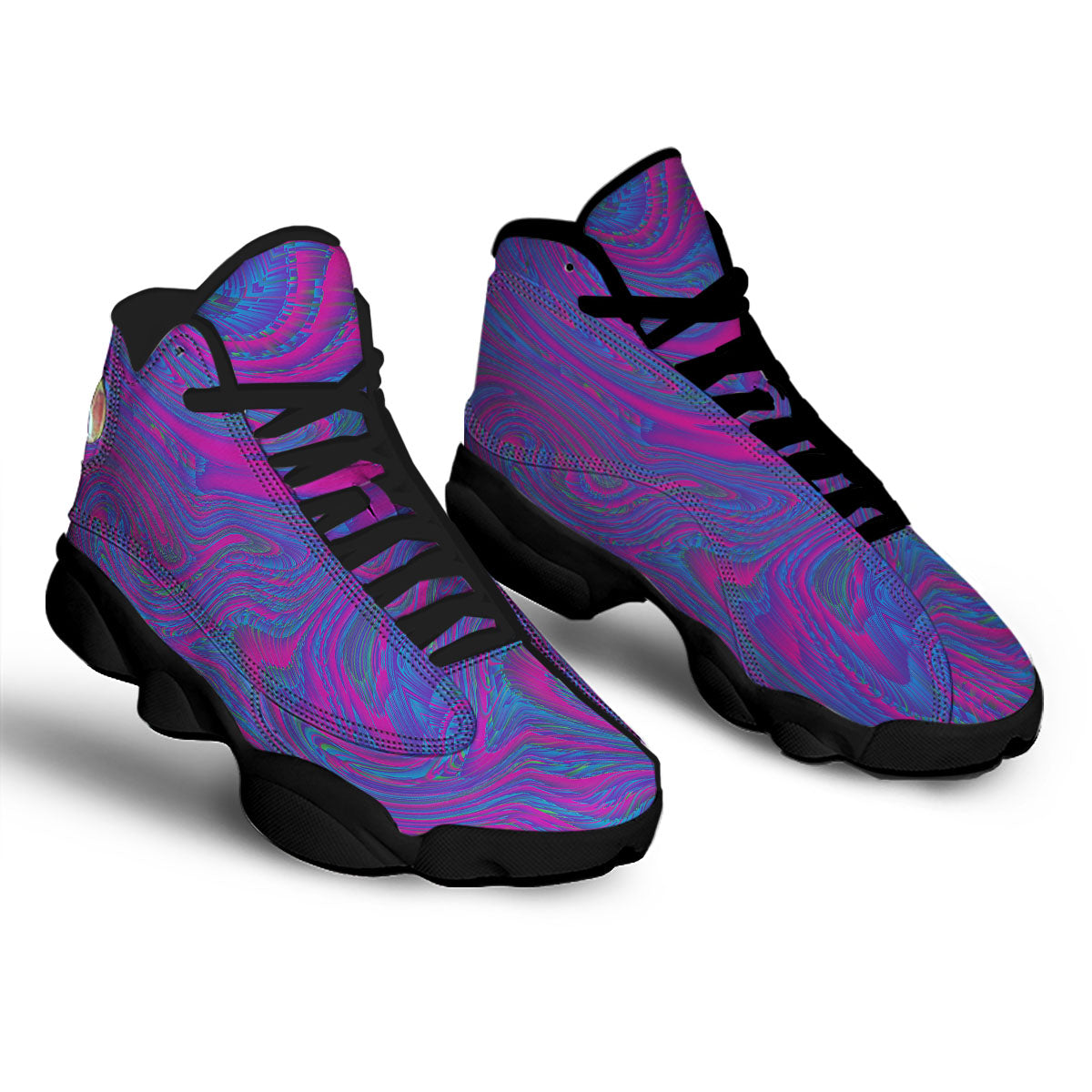 Trippy Psychedelic Purple Print Black Basketball Shoes-grizzshop