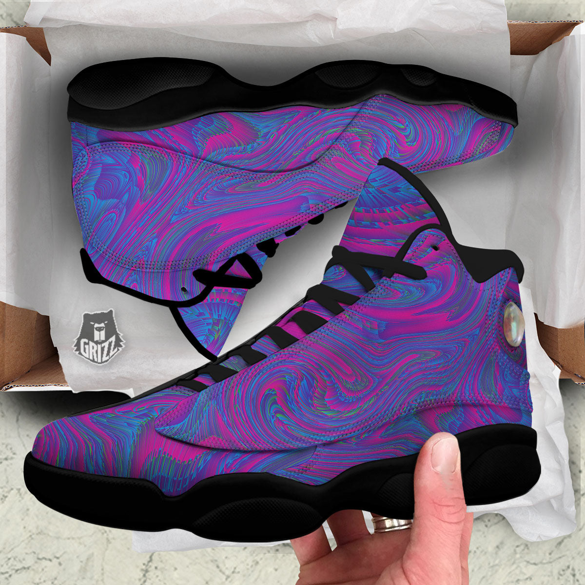 Trippy Psychedelic Purple Print Black Basketball Shoes-grizzshop