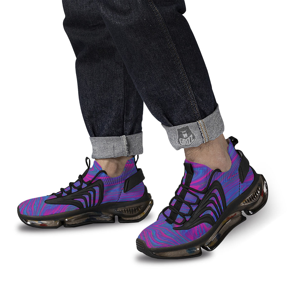 Trippy Psychedelic Purple Print Black Gym Shoes-grizzshop
