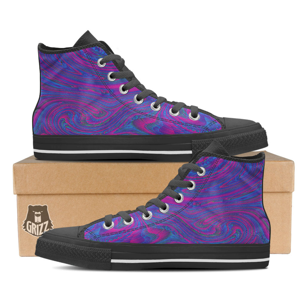 Trippy Psychedelic Purple Print Black High Top Shoes-grizzshop