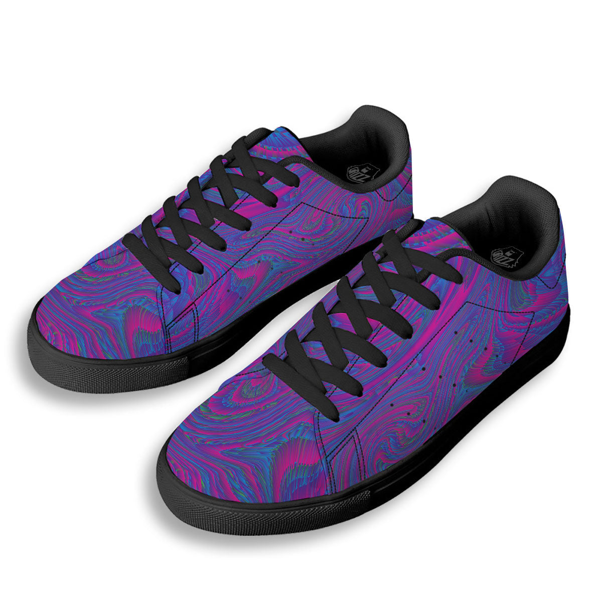 Trippy Psychedelic Purple Print Black Low Top Sneakers-grizzshop