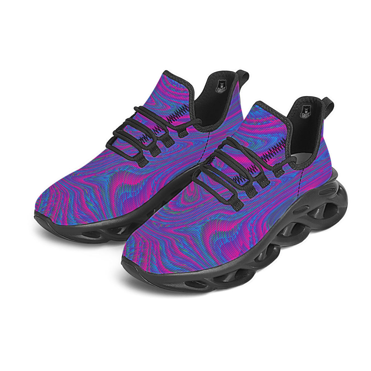 Trippy Psychedelic Purple Print Black Running Shoes-grizzshop