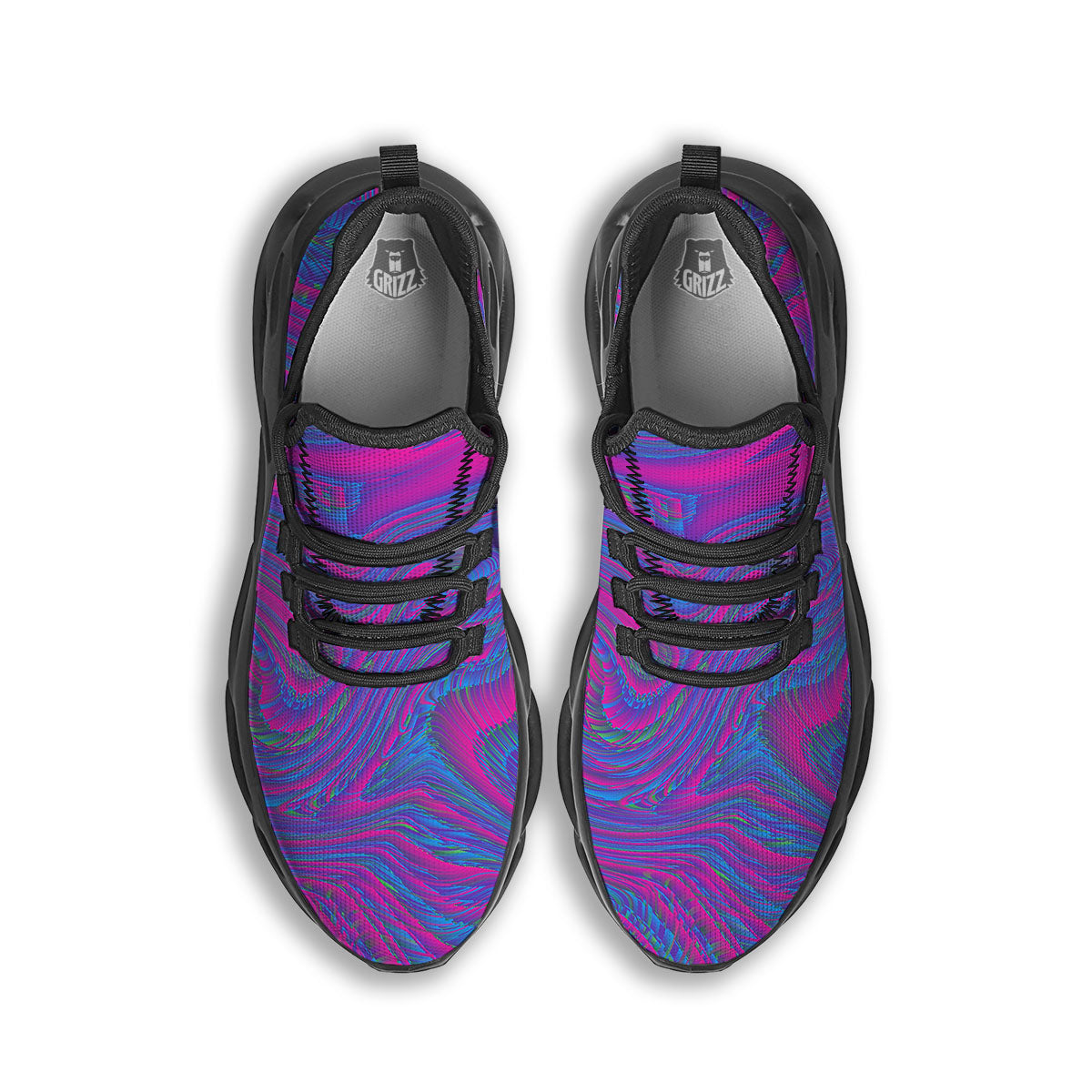 Trippy Psychedelic Purple Print Black Running Shoes-grizzshop
