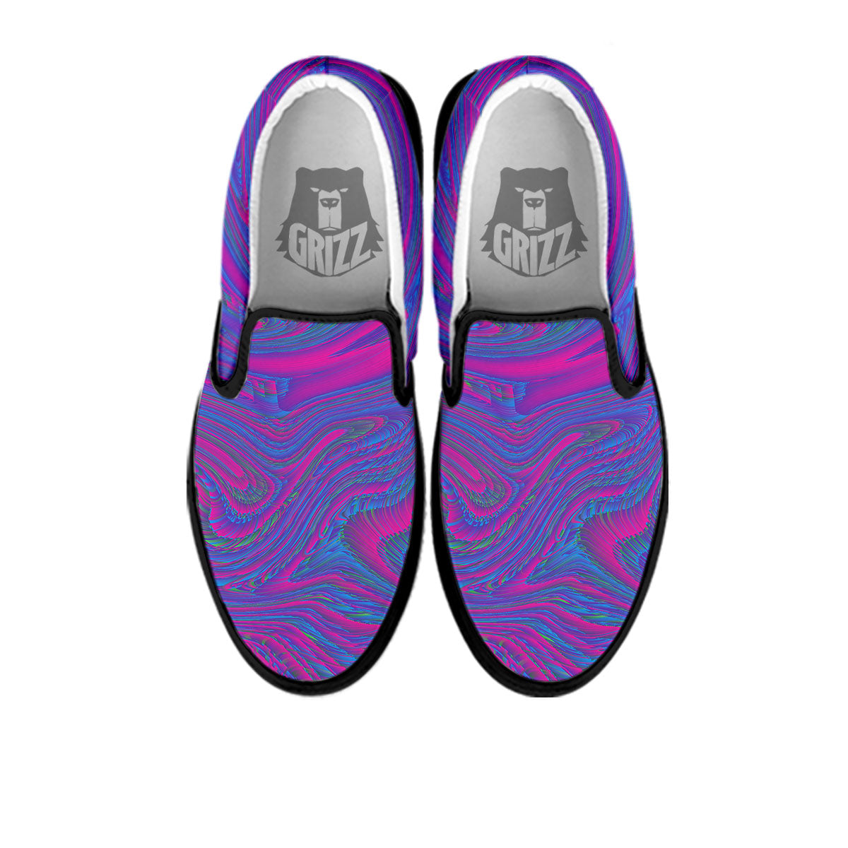 Trippy Psychedelic Purple Print Black Slip On Shoes-grizzshop