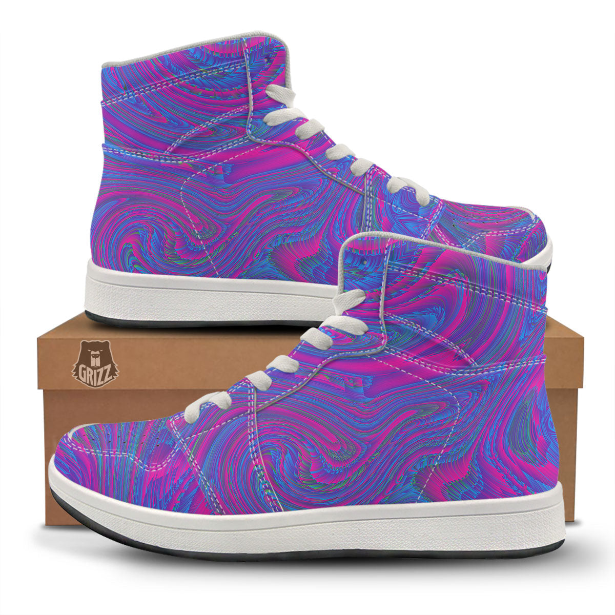 Trippy Psychedelic Purple Print High Top Sneakers-grizzshop