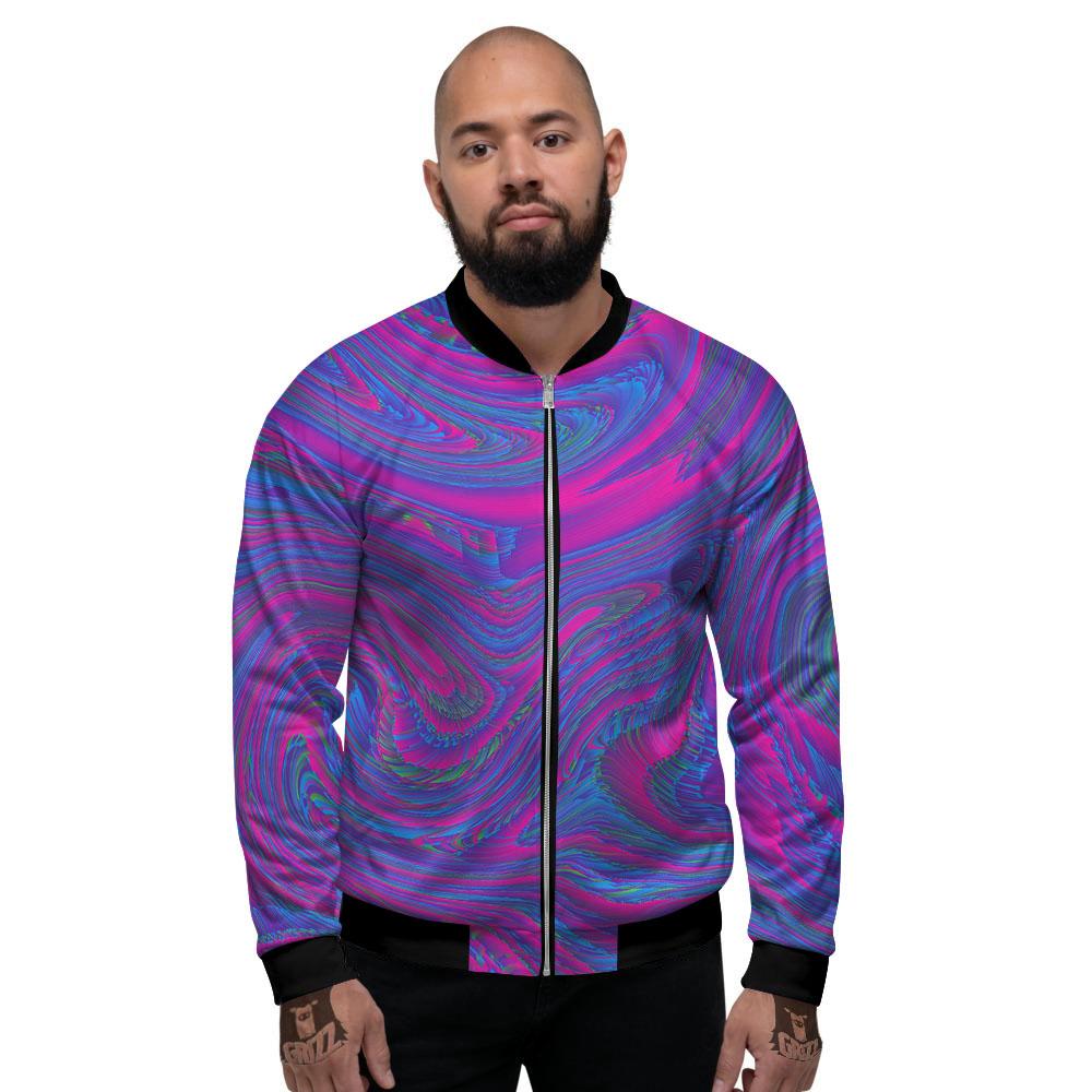 Trippy Psychedelic Purple Print Men's Bomber Jacket-grizzshop