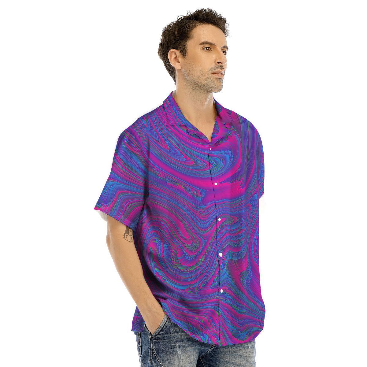 Trippy Psychedelic Purple Print Men's Hawaiian Shirt-grizzshop