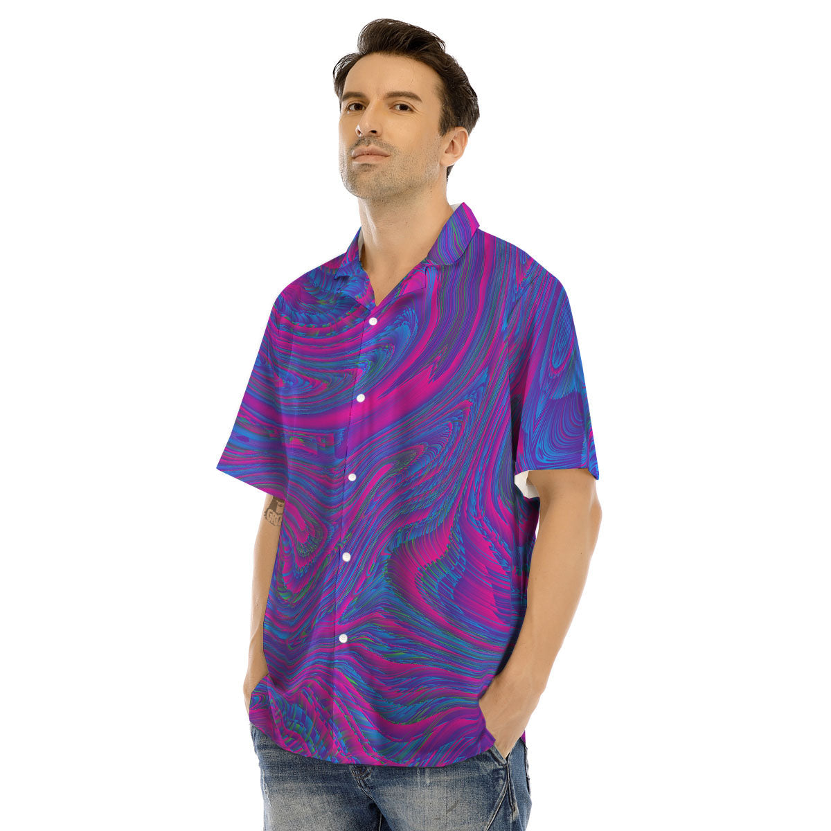 Trippy Psychedelic Purple Print Men's Hawaiian Shirt-grizzshop