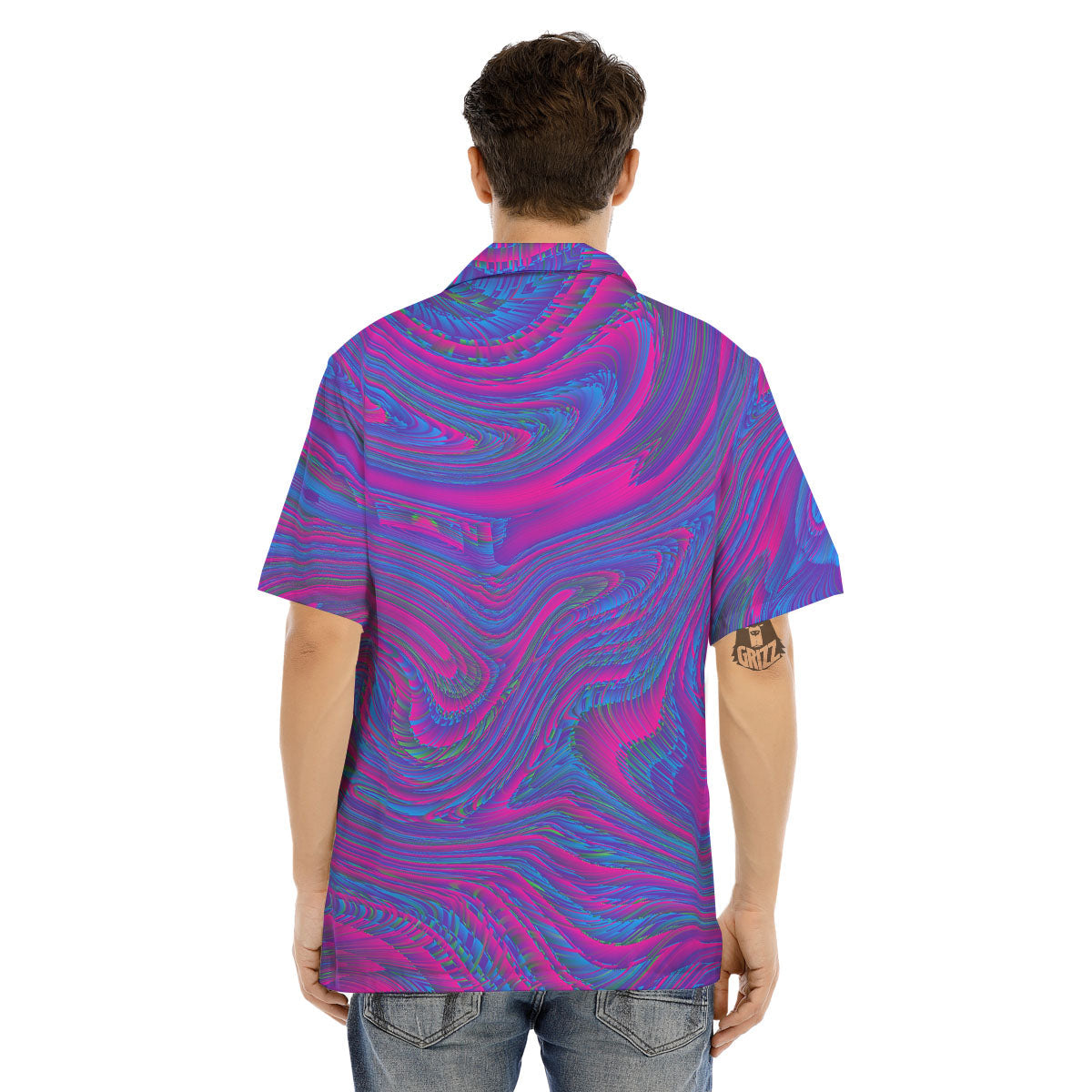 Trippy Psychedelic Purple Print Men's Hawaiian Shirt-grizzshop