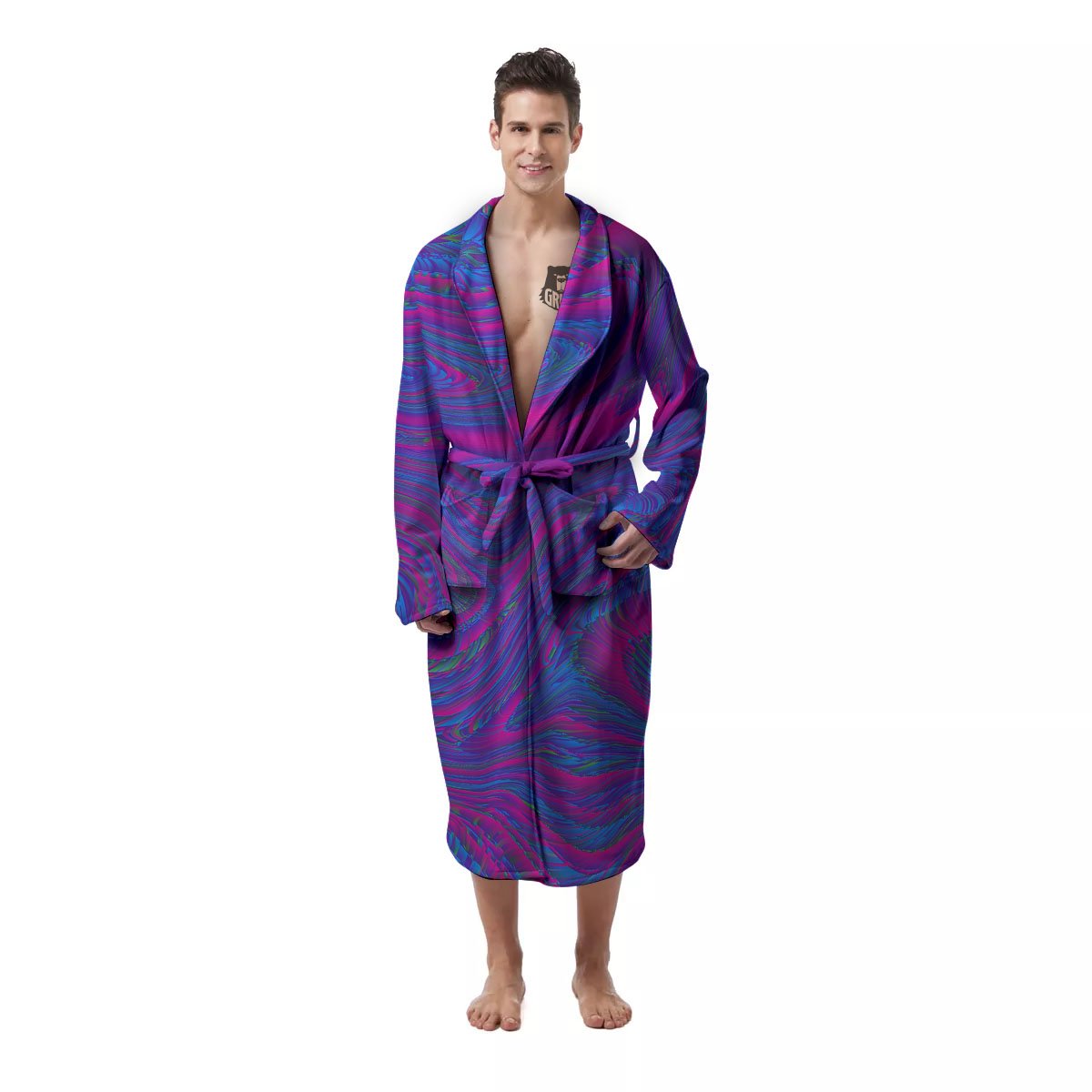 Trippy Psychedelic Purple Print Men's Robe-grizzshop