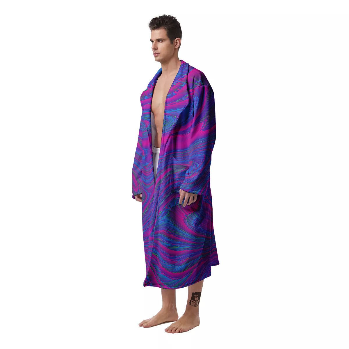 Trippy Psychedelic Purple Print Men's Robe-grizzshop