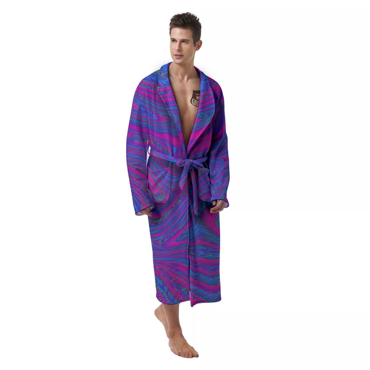 Trippy Psychedelic Purple Print Men's Robe-grizzshop