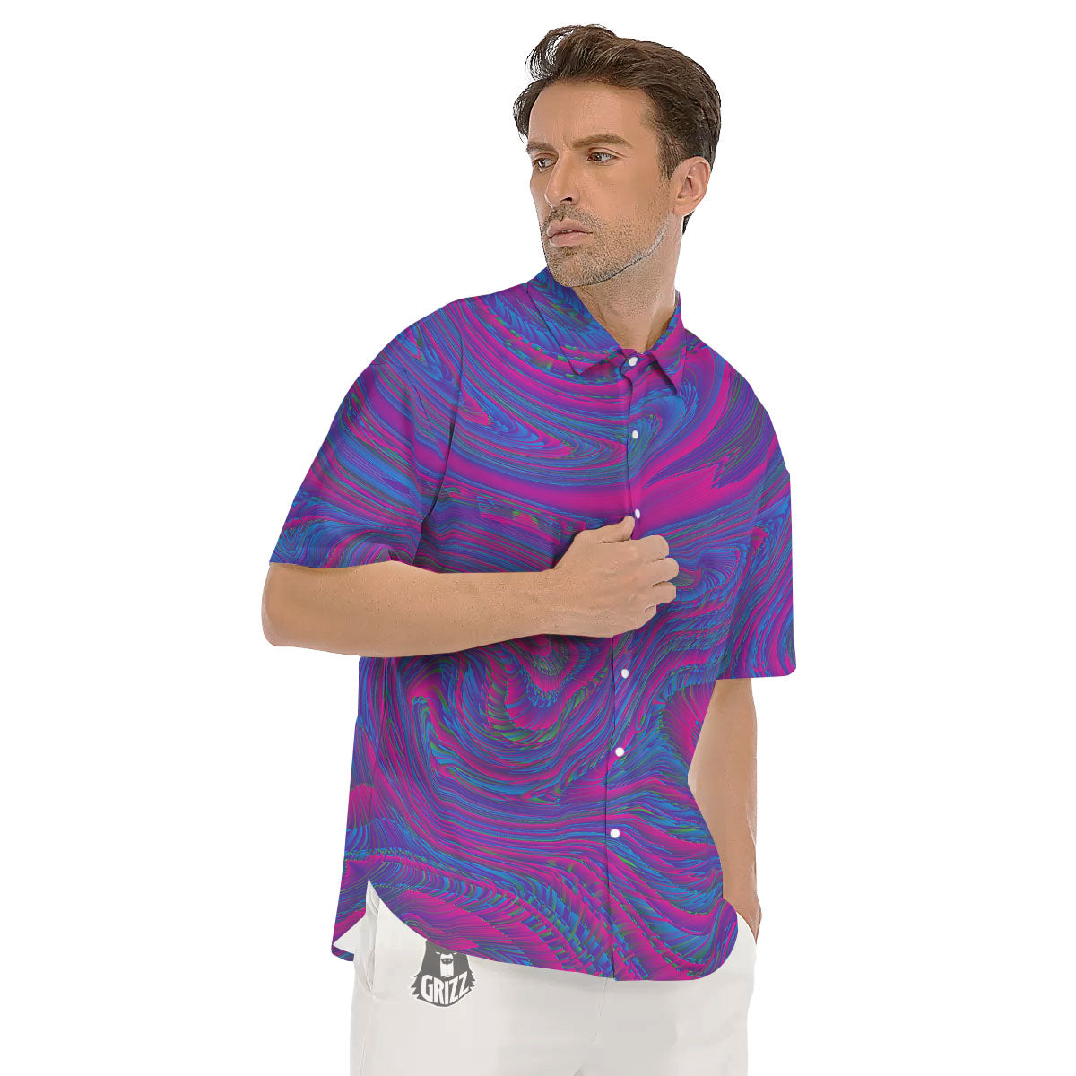 Trippy Psychedelic Purple Print Men's Short Sleeve Shirts-grizzshop