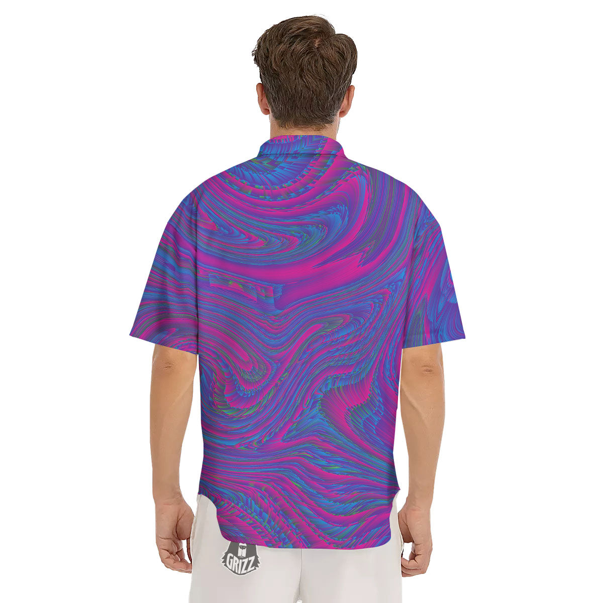 Trippy Psychedelic Purple Print Men's Short Sleeve Shirts-grizzshop