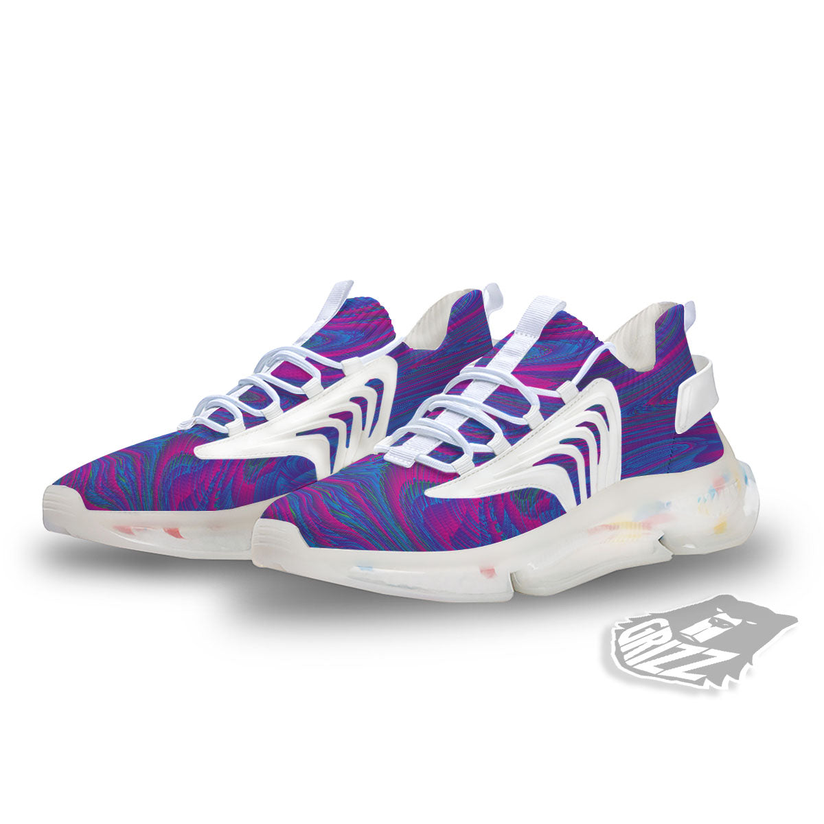 Trippy Psychedelic Purple Print White Gym Shoes-grizzshop