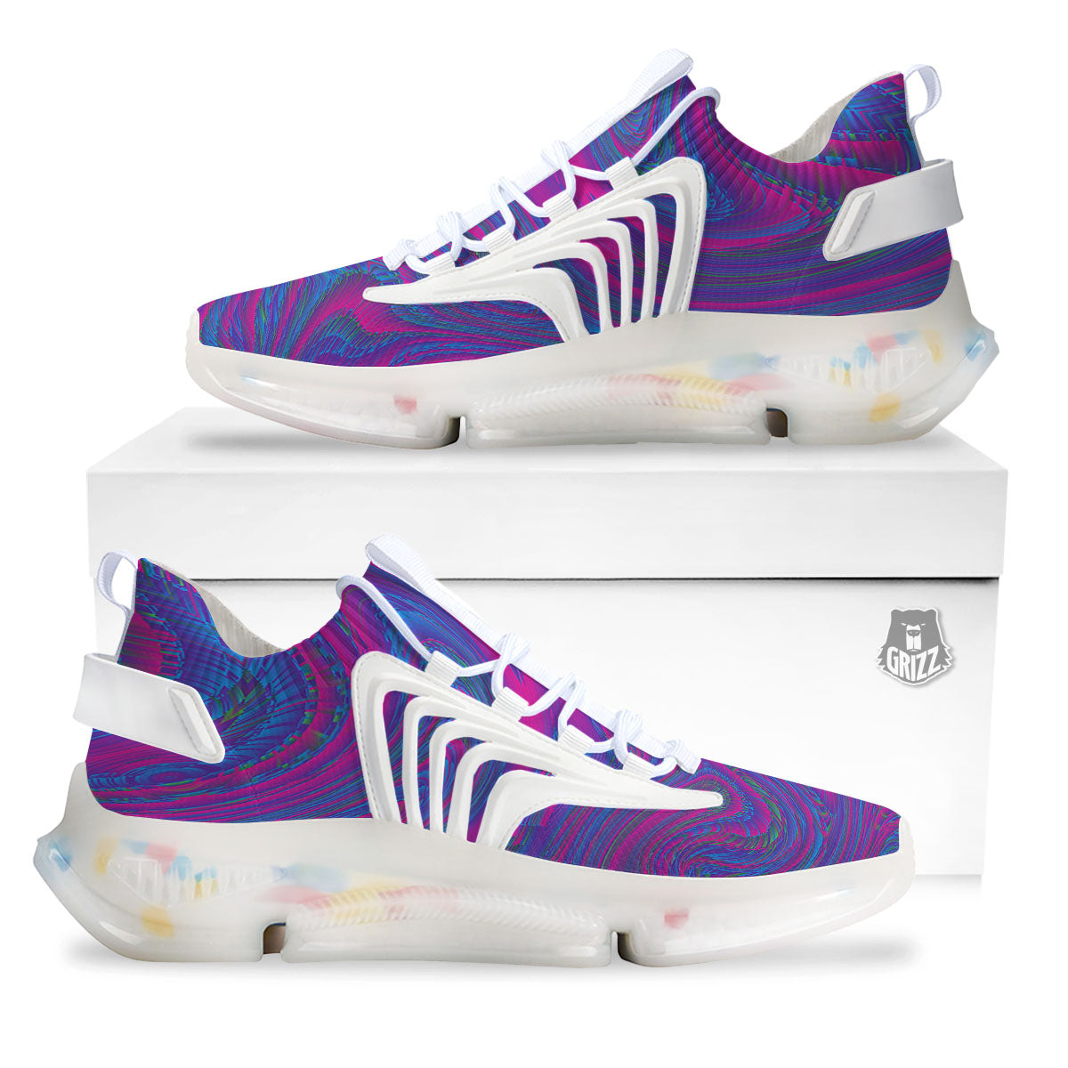 Trippy Psychedelic Purple Print White Gym Shoes-grizzshop