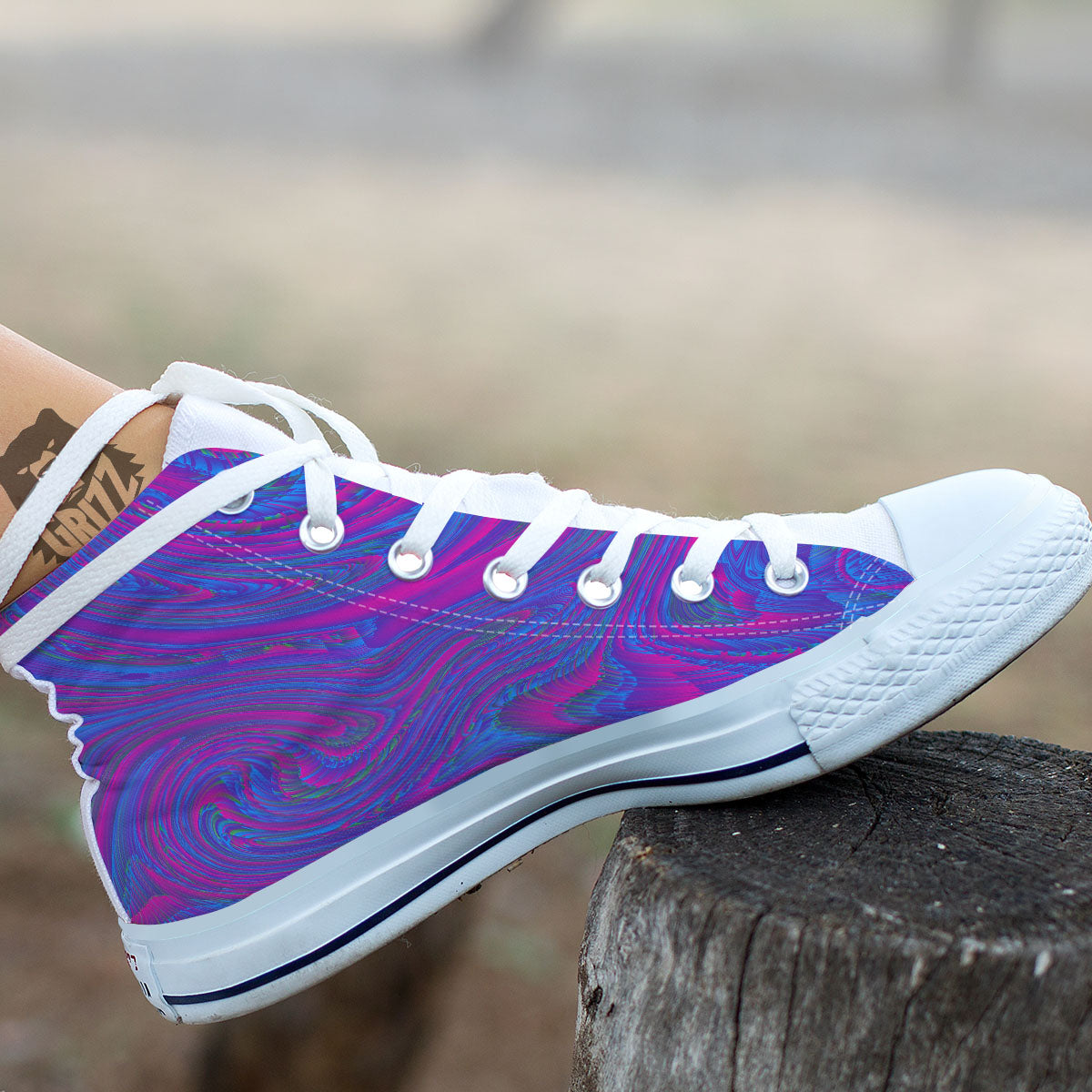Trippy Psychedelic Purple Print White High Top Shoes-grizzshop
