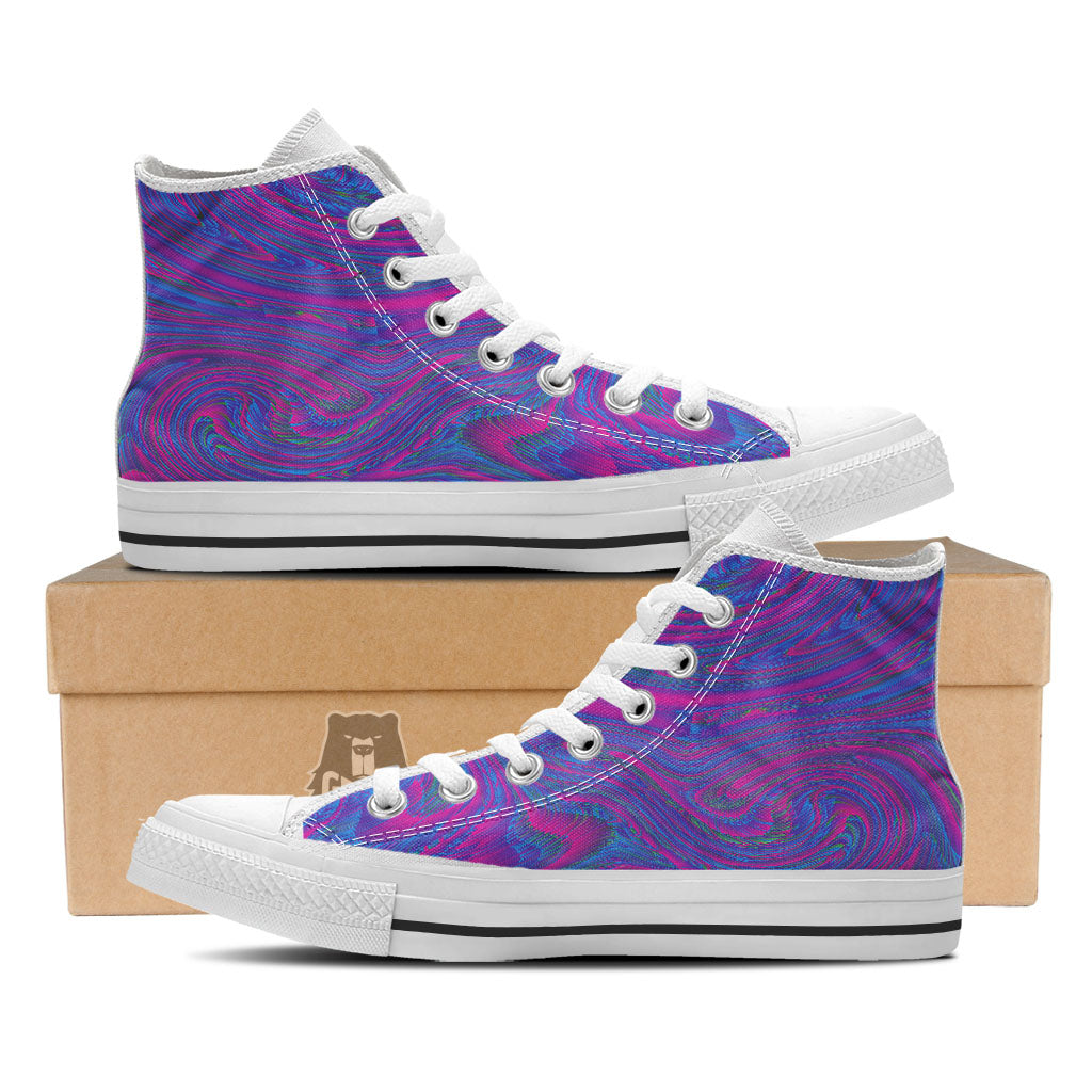 Trippy Psychedelic Purple Print White High Top Shoes-grizzshop