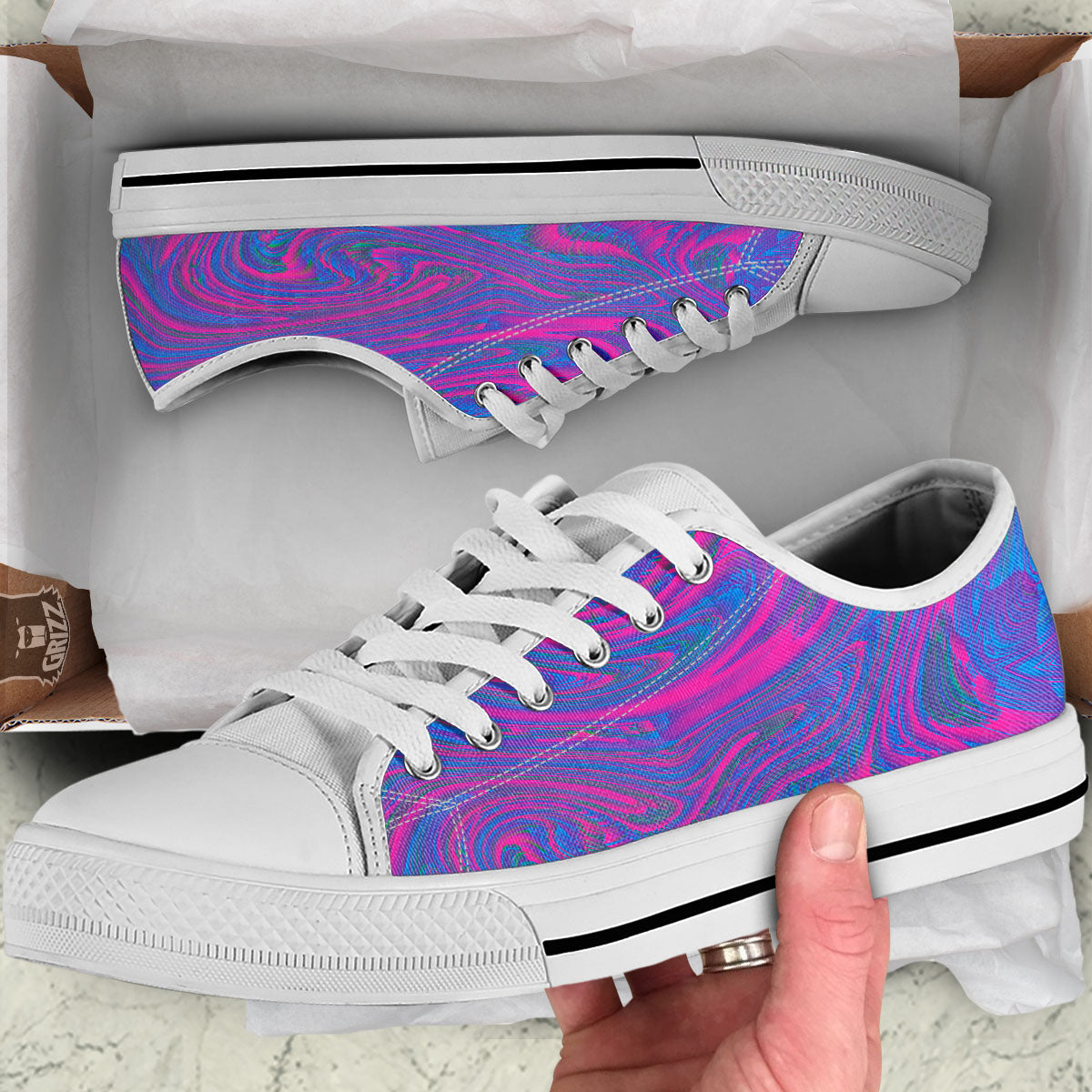 Trippy Psychedelic Purple Print White Low Top Shoes-grizzshop