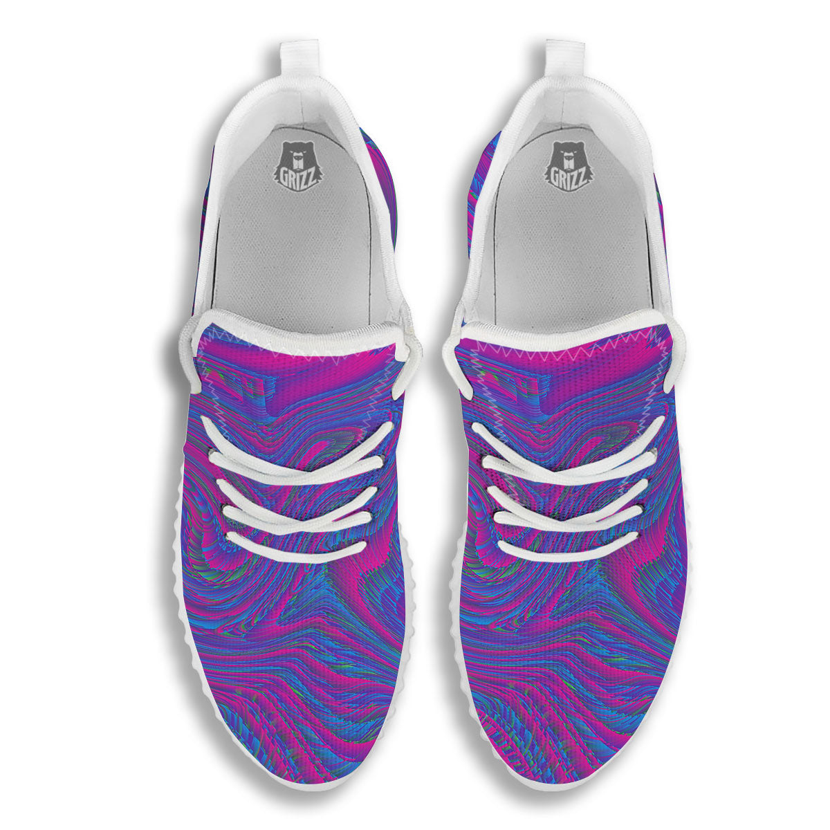 Trippy Psychedelic Purple Print White Walking Shoes-grizzshop