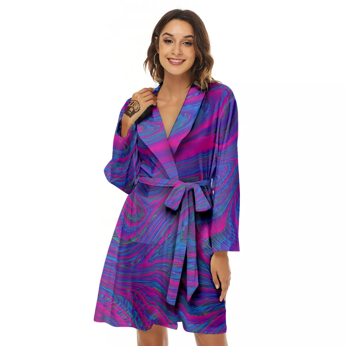 Trippy Psychedelic Purple Print Women's Robe-grizzshop