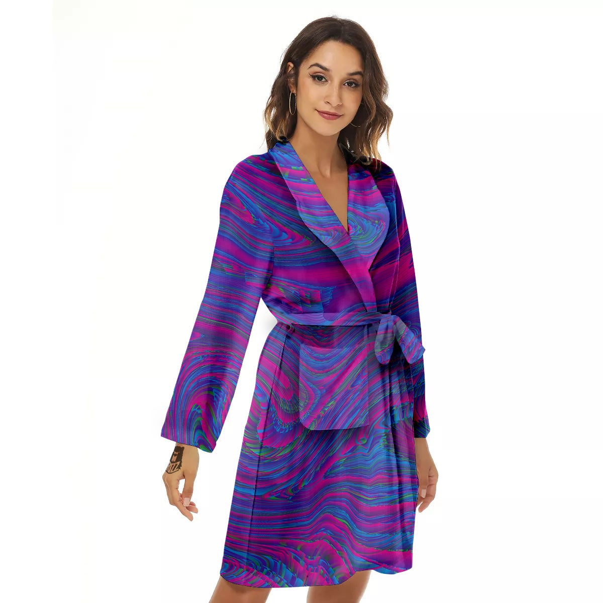 Trippy Psychedelic Purple Print Women's Robe-grizzshop