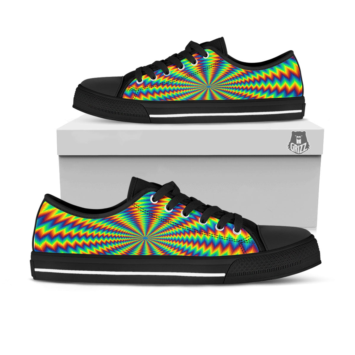 Trippy Psychedelic Rainbow Print Black Low Top Shoes-grizzshop