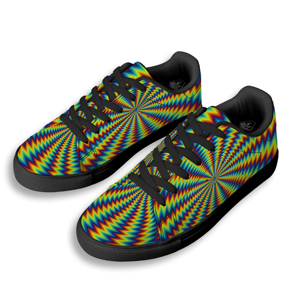 Trippy Psychedelic Rainbow Print Black Low Top Sneakers-grizzshop