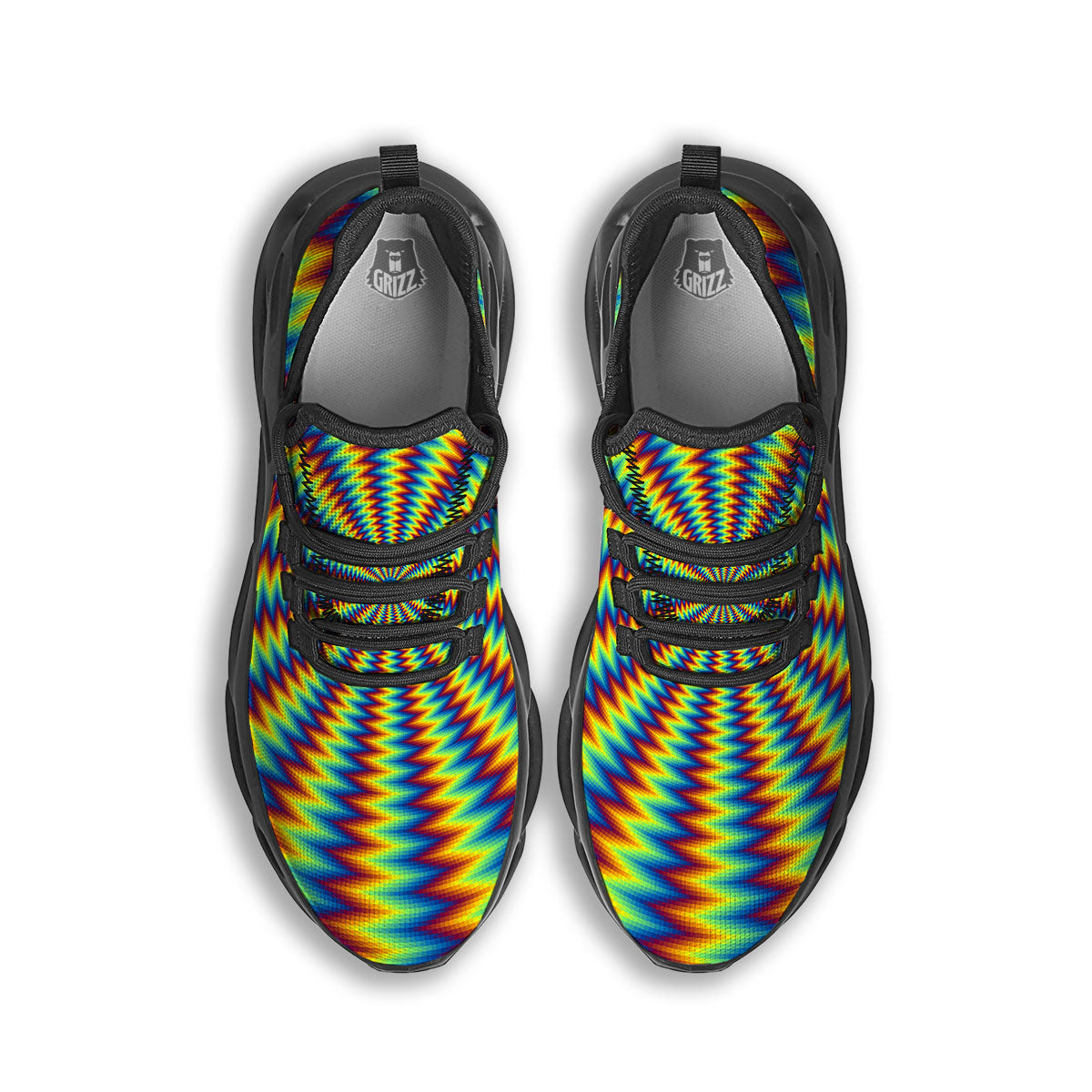 Trippy Psychedelic Rainbow Print Black Running Shoes-grizzshop