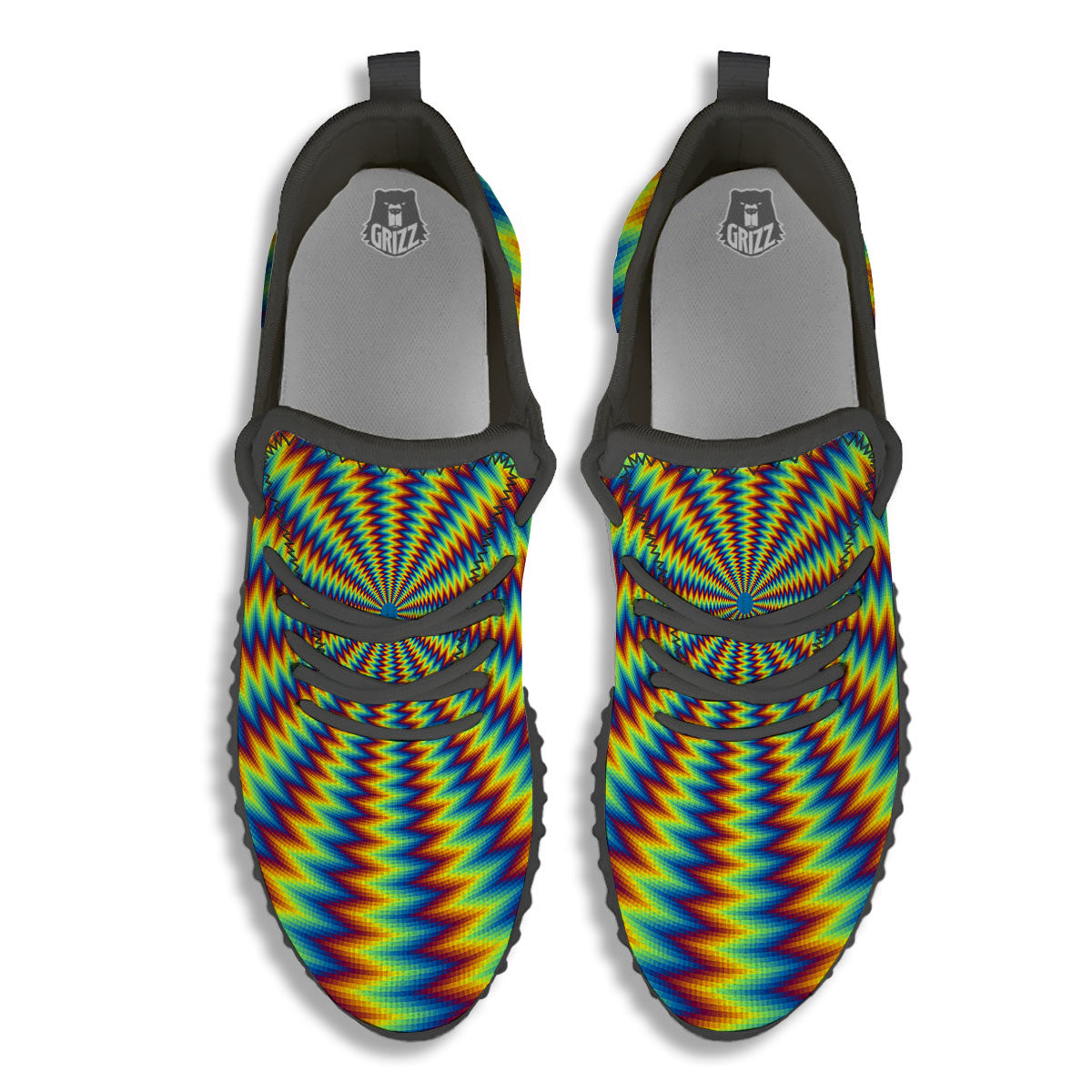 Trippy Psychedelic Rainbow Print Black Walking Shoes-grizzshop