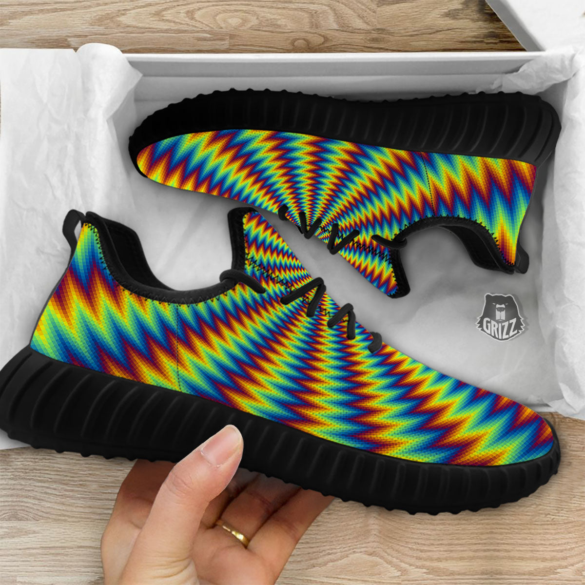 Trippy Psychedelic Rainbow Print Black Walking Shoes-grizzshop