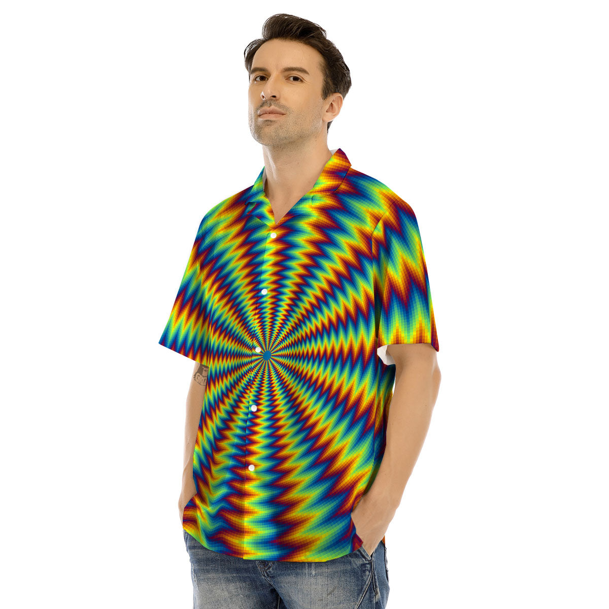 Trippy Psychedelic Rainbow Print Men's Hawaiian Shirt-grizzshop