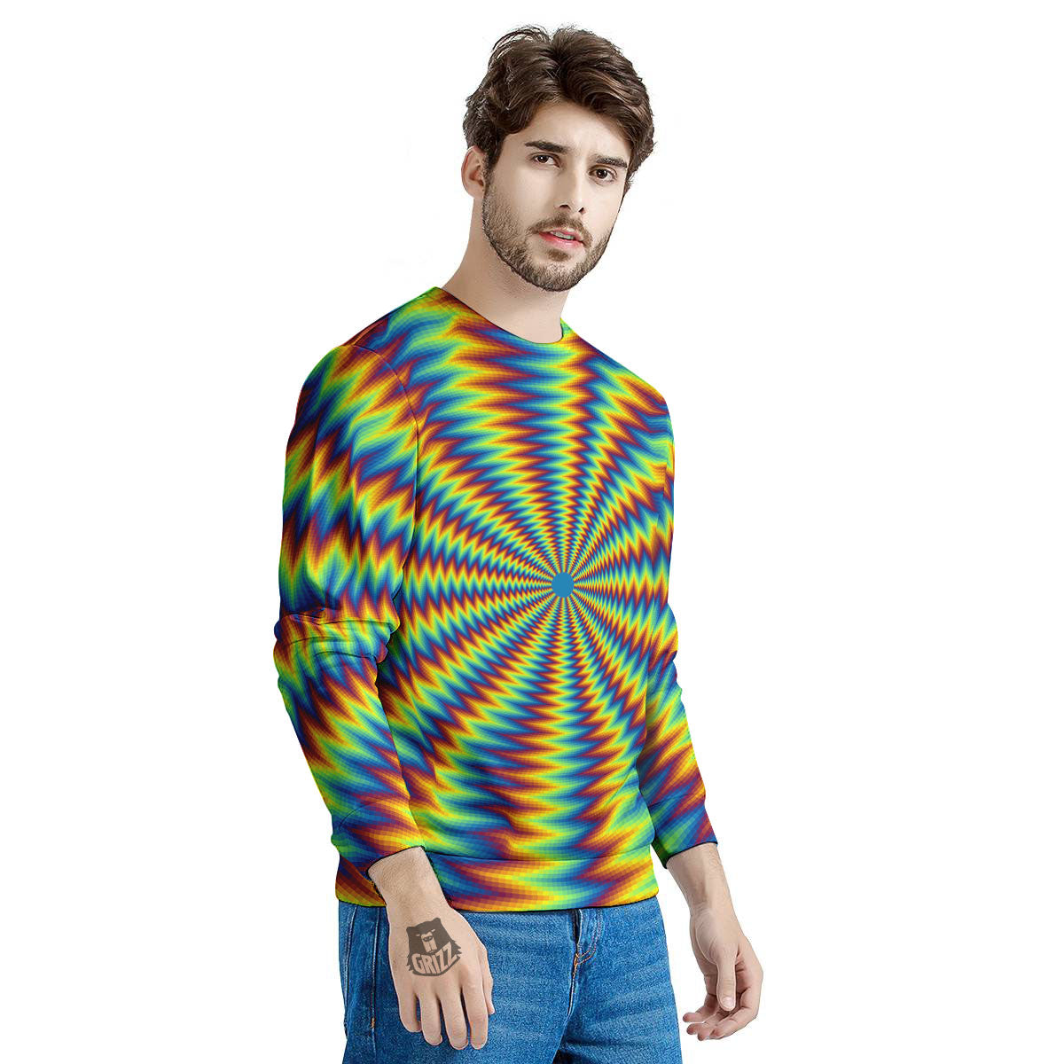 Trippy Psychedelic Rainbow Print Men's Sweatshirt-grizzshop