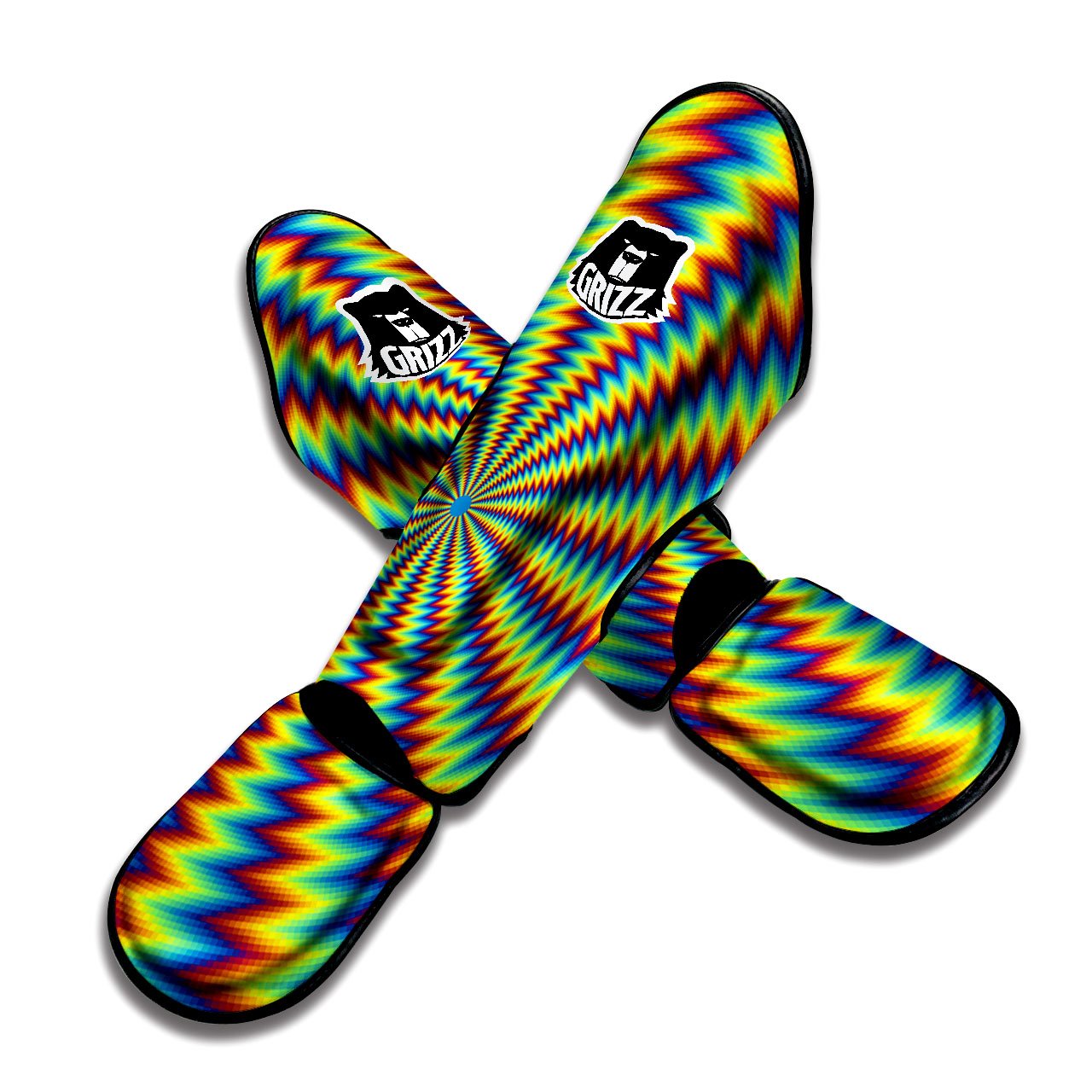 Trippy Psychedelic Rainbow Print Muay Thai Shin Guards-grizzshop