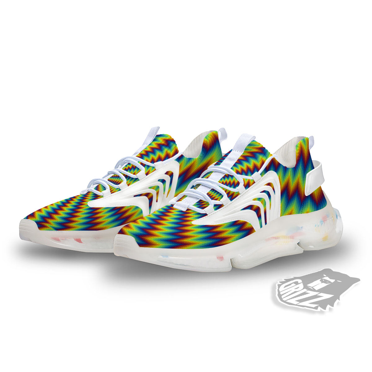 Trippy Psychedelic Rainbow Print White Gym Shoes-grizzshop