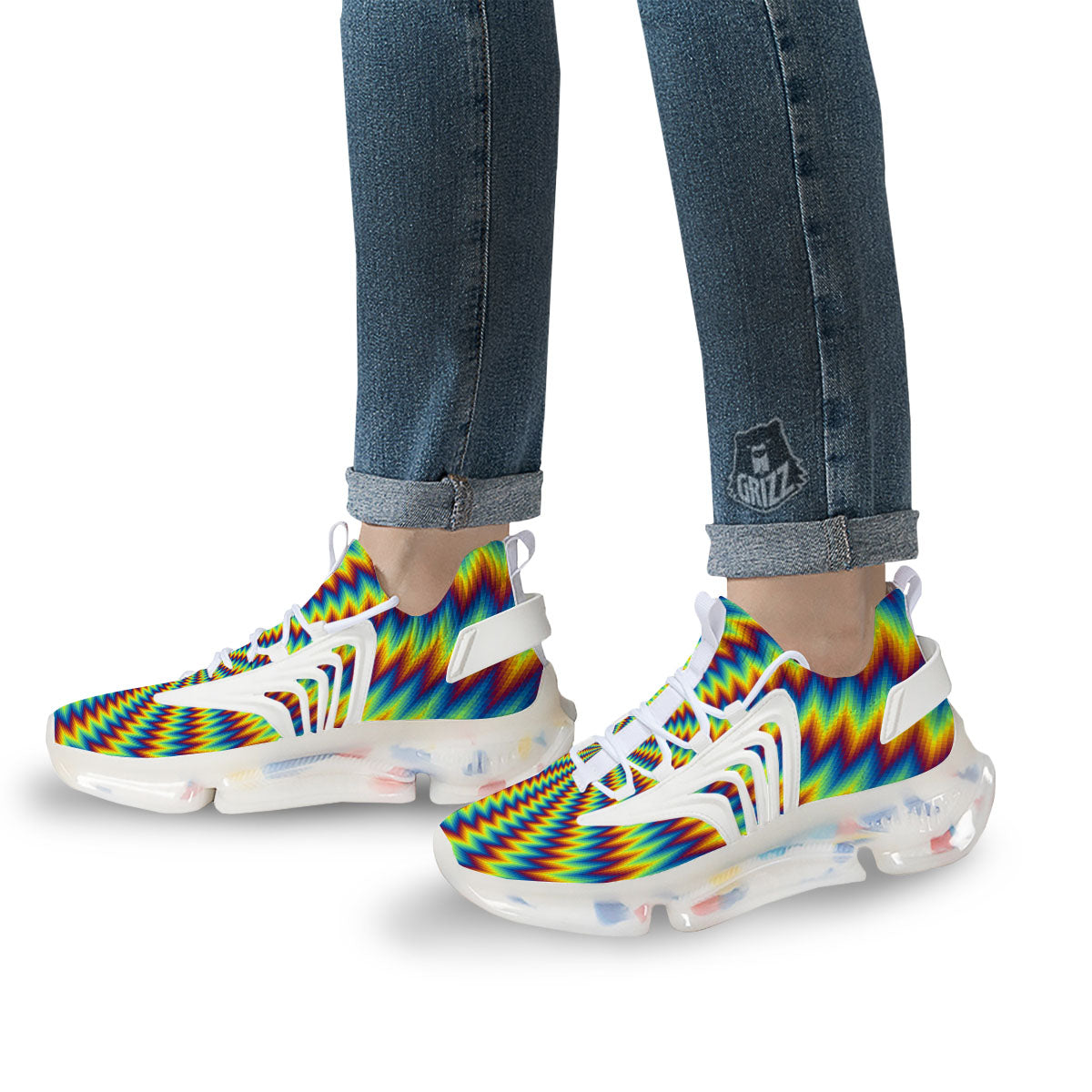 Trippy Psychedelic Rainbow Print White Gym Shoes-grizzshop