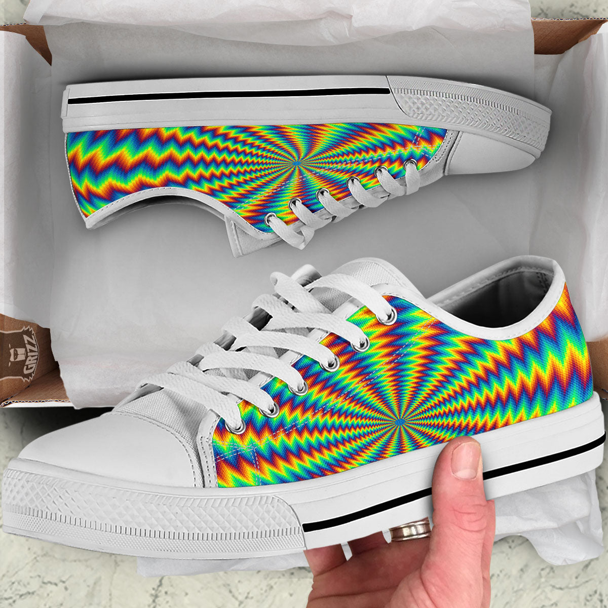 Trippy Psychedelic Rainbow Print White Low Top Shoes-grizzshop